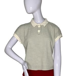 Atelier by Kirious Collared Crop Top Short Sleeve Striped Cream/Black Size XS